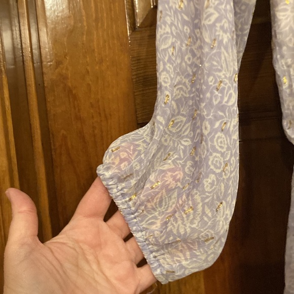 NWT Medium Express Lavender, White, and Gold Off-Shoulder Ruffle Romper (ABBA) - Picture 6 of 14